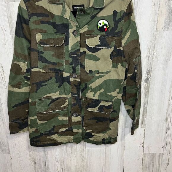 True Religion Military Jacket Camo Peacock Design green black size x small - Picture 1 of 7